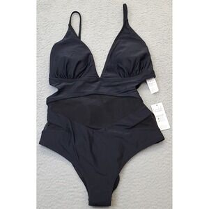 Live Life Swimsuit Womens Black Stretch Cutout Adjustable‎ Strap Cheeky Coverage